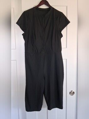 Modest UV Cover Black Short Sleeve One-Piece Swim Jumpsuit Rashguard Size 3X